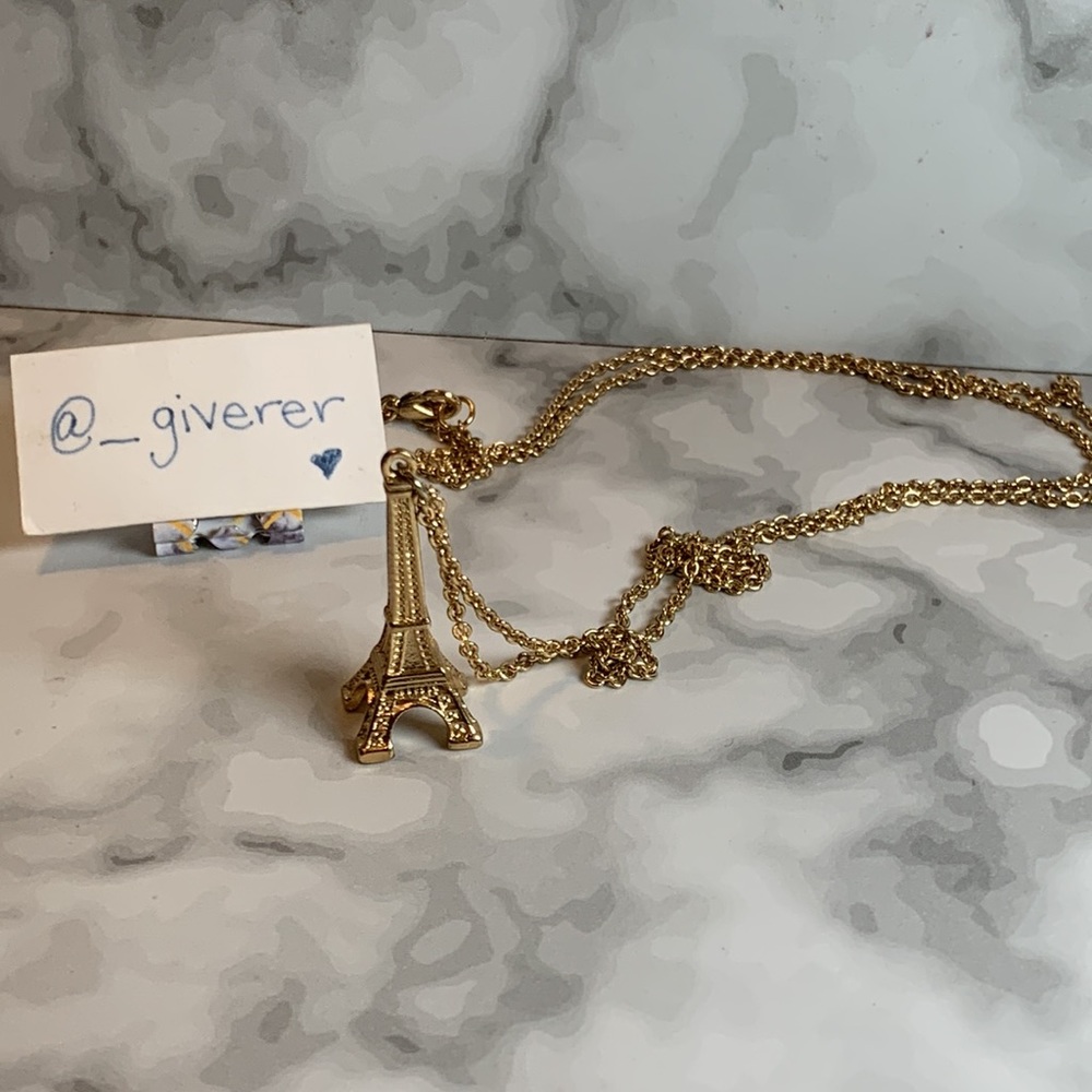 Long Eiffel Tower Paris Necklace Gold